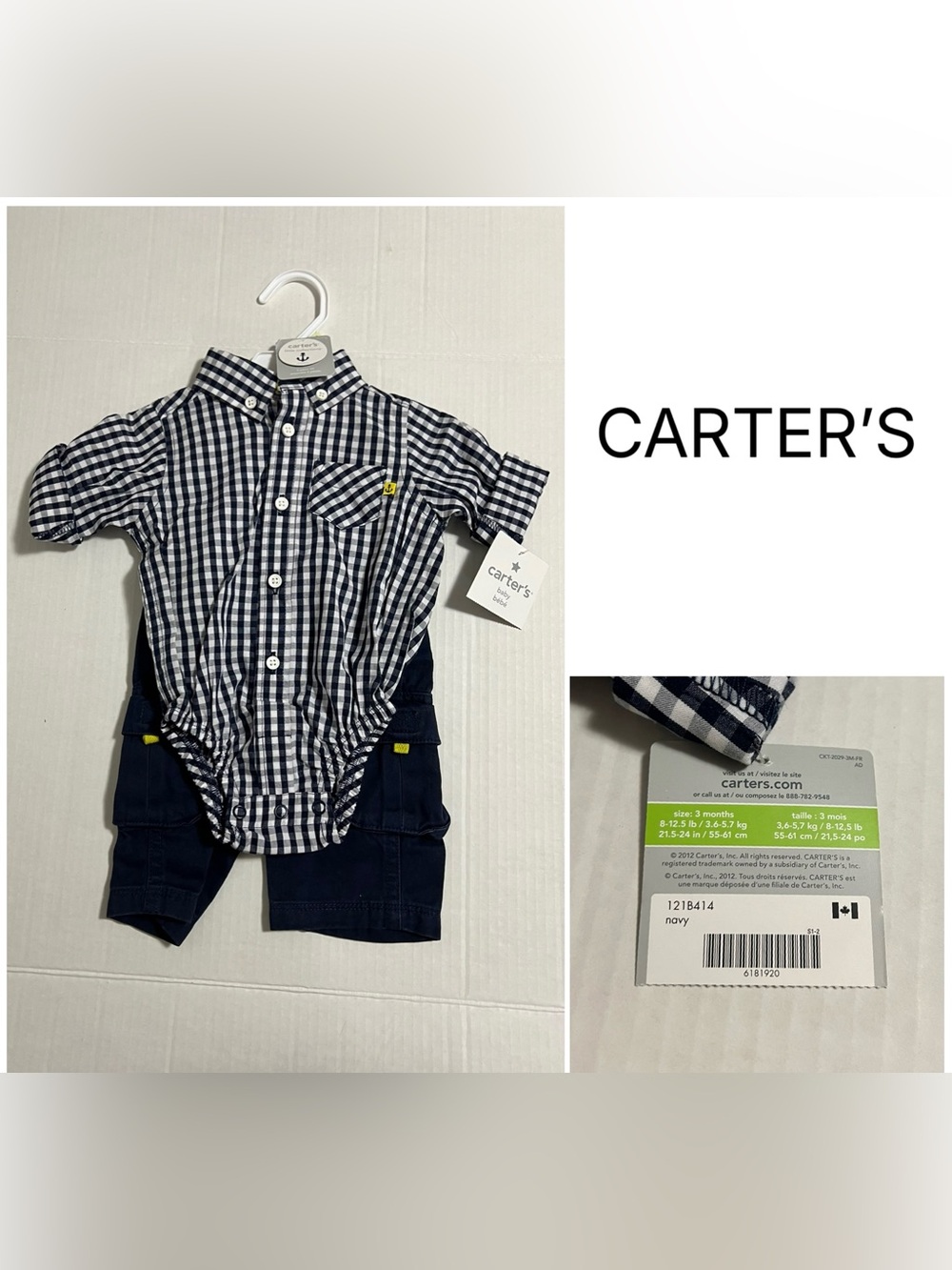 CARTER’S - 3M - NWT - INFANT BOYS 3PC NAVY CHECKERED PLAID SET